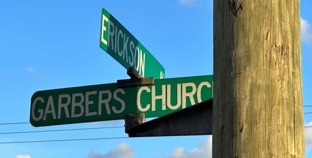Street signs of Erickson Ave. and Garbers Church Road