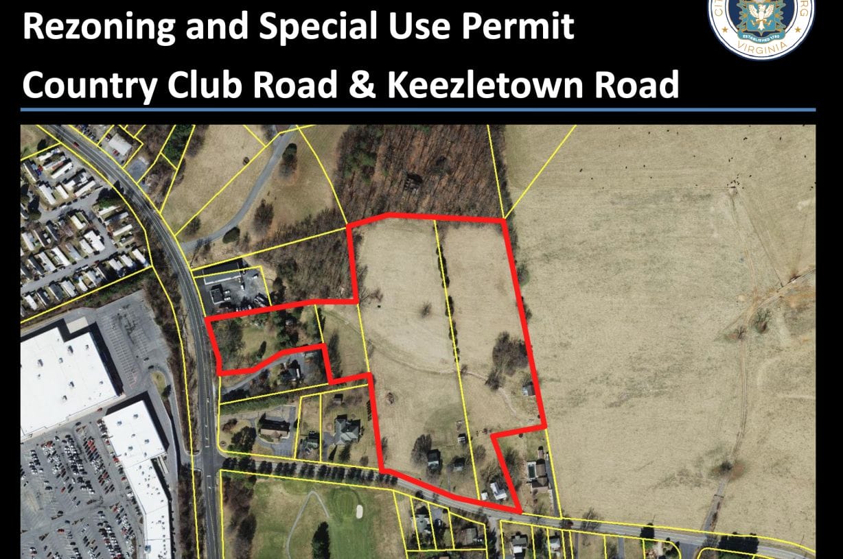 A map showing plots of land marked off between major roads.