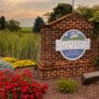 The Rockingham Count School District headquarters sign at sunset