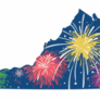 An illustration of Virginia's outline with fireworks